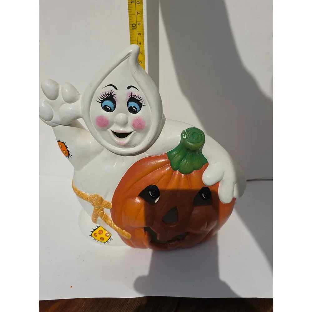 Vintage Ceramic Halloween Ghost with Pumpkin Jack-O-Lantern Figurine Decor⁷